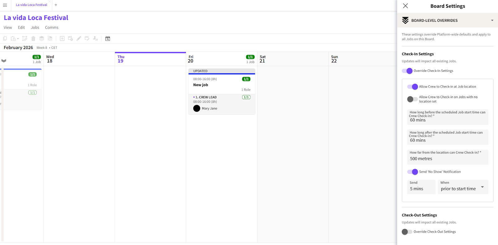 Board Level Overide Settings