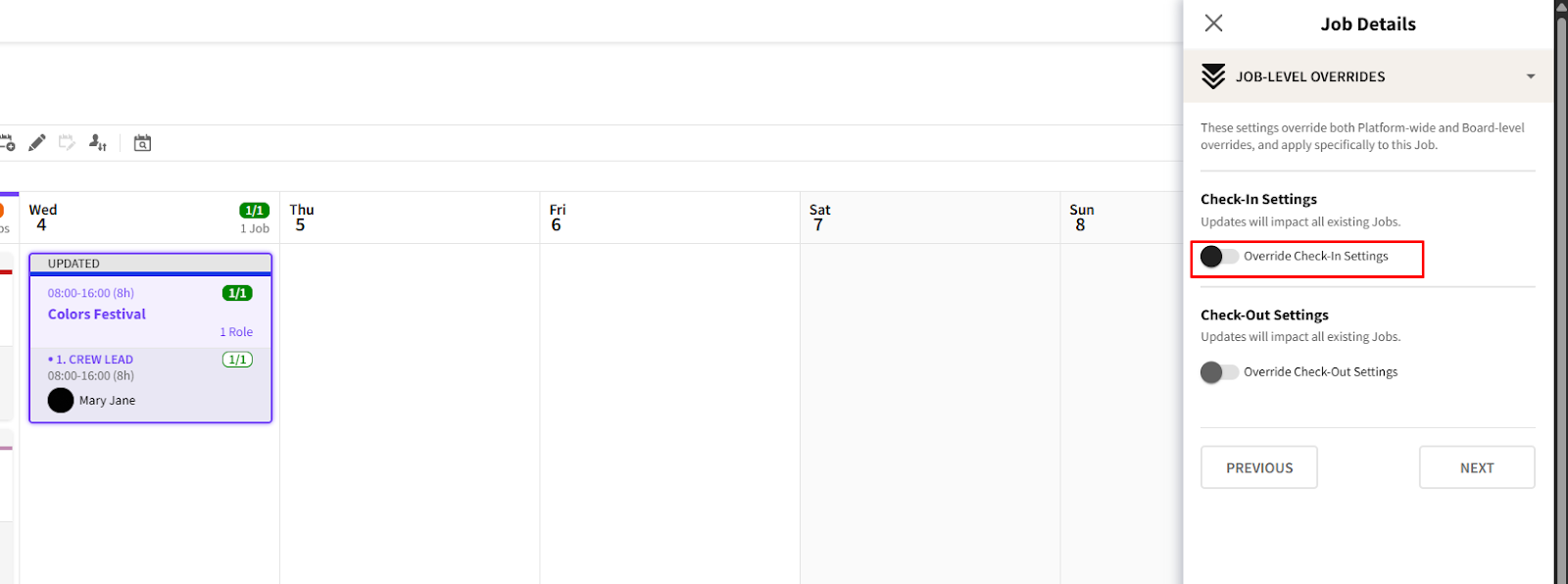Toggle Button for Check-in Settings
