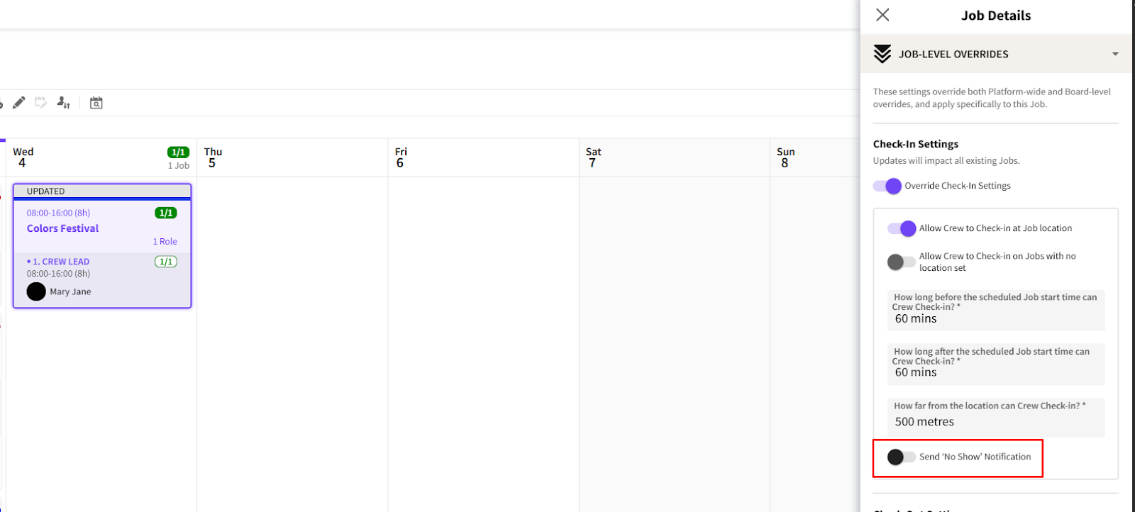 Toggle Button for No Show Notifications